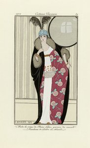 Entwurf für ein Kleid aus Crêpe de Chine und Pelzmantel, aus Costumes Parisien, veröffentlicht 1912