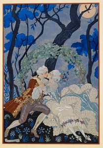 En Sourdine. Ein Mann und eine Frau küssen sich im Mondlicht. von Georges Barbier