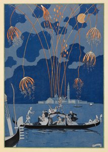Im Boot. Feuerwerk in Venedig. Menschen in einer Gondel von Georges Barbier
