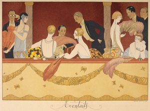 Eventails. Menschen genießen einen Abend im Theater von Georges Barbier