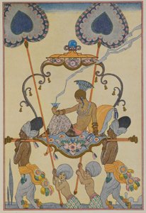 Indien. Eine Person wird in einer Sänfte getragen. von Georges Barbier