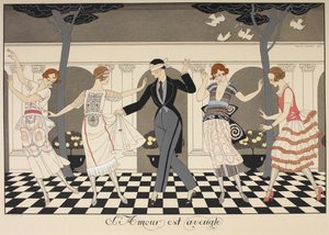 Die Liebe ist blind. Ein blinder Mann tanzt mit vier Frauen
