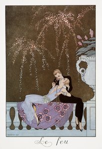 Le Feu, Lithografie von George Barbier, aus Falbalas et Fanfreluches, Almanach des Modes Presentes, Passees et Futures von Georges Barbier