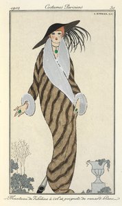 Mantel aus Libeline mit Kragen und Manschetten aus weißem Fuchs von Georges Barbier