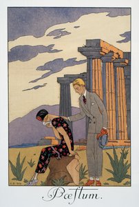 Paestum, Lithographie von George Barbier, aus Falbalas et Fanfreluches, Almanach des Modes Presentes, Passees et Futures von Georges Barbier