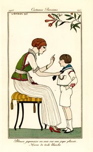 Frau in japanischer Seidenbluse und langem Faltenrock von Georges Barbier