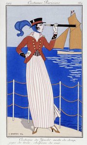 Frau schaut in die Ferne, in Yachtanzug - Mode 1914 von Georges Barbier