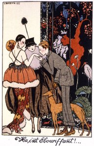 Handkuss, Eleganznacht in Paris, Gravur 1917 von Georges Barbier