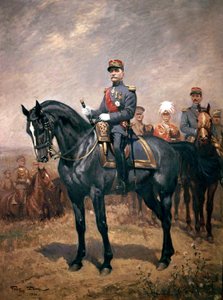Porträt von Marschall Ferdinand Foch auf Pferd