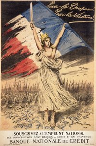 Plakat für das Abonnement des Nationaldarlehens: „Für die Fahne, für den Sieg“ - Illustration von Georges Bertin Scott (1873-1942) genannt Scott de Plagnolles