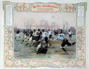 Rugby, Illustration für Februar aus einem Kalender für das Bekleidungsgeschäft 