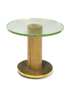 Eichen-, Glas- und Messing-Beistelltisch, ca. 1930 von Georges Djo Bourgeois