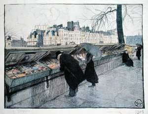 Bouquinisten entlang des linken Seineufers in der Nähe der Pont-Neuf, Paris von Georges Dupuis