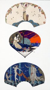 Eventails de Paquin, nach G. Barbier und Paul Iribe. Platte 42, aus Costumes Parisiens veröffentlicht im Journal des Dames et des Modes von Georges and Iribe Paul Barbier