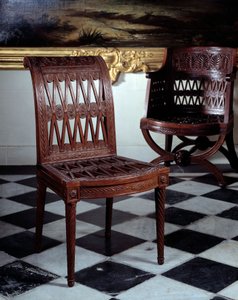 Stuhl für die Molkerei von Marie Antoinette. Geschnitztes Mahagonimöbel von Georges Jacob (1739-1814) von Georges Jacob