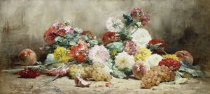 Nelken, Rosen, Trauben und Pfirsiche von Georges Jeannin