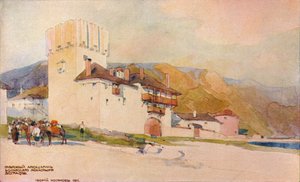 Herberge des bulgarischen Klosters, Zograph, 19. Jahrhundert von Georges Kossiakoff