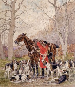 Verladen eines während einer Pferdejagd erlegten Hirsches - Zeichnung von Georges La Roque, um 1900 von Georges La Roque
