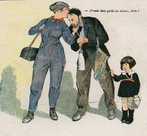 Kümmere dich um das Kind... oder? Illustration von Georges Paul LEONNEC (1881-1940) in „La Baionnette“ vom 15. November. von Georges Leonnec