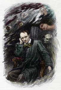 Porträt des französischen Dichters Charles Baudelaire (1827-1861) umgeben von seinen Geistern (Darstellung des französischen romantischen Dichters Charles Baudelaire umgeben von Geistern, Illustration für „Die Blumen des Bösen“) Illustration von Georges An von Georges Marie Rochegrosse