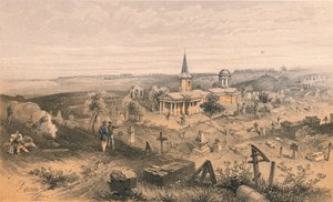 Quarantänefriedhof und Kirche mit französischer Batterie Nr. 50, 1856