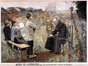Der Katechismus (Priester und Kinder im Garten) von Georges Meunier, Musée du Luxembourg - in „Le petit Journal“ vom 5. Juni von Georges Meunier