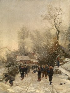 Dorf mit Kindern im Schnee von Georges Reinheimer