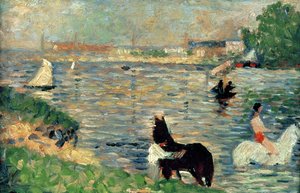 Pferde in einem Fluss (Studie für Baignade) von Georges Seurat