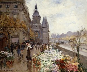 Ein Blumenmarkt entlang der Seine von Georges Stein