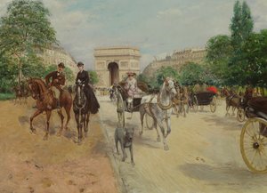 Reiter und Kutschen auf der Avenue du Bois, 1910