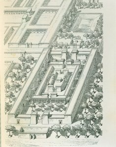 Radierung, die eine perspektivische Ansicht eines Gebäudes in Tell el-Amarna darstellt, von Georges Perrot und Charles Chipiez von Georges and Chipiez Charles Perrot