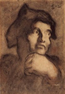 Studie eines Männerkopfes mit der linken Hand unter dem Kinn von Georges d