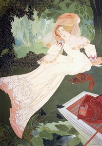 Eine elegante Dame mit einem Hund von Georges de Feure