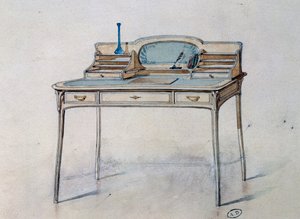 Zeichnung für einen Jugendstil-Damenschreibtisch für Bing Atelier, ca. 1900 von Georges de Feure