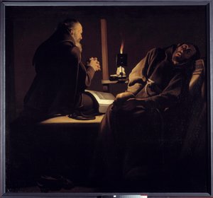 Die Ekstase des Heiligen Franziskus, auch genannt ein Mönch im Gebet neben einem sterbenden Mönch oder die zwei Mönche. von Georges de la (after) Tour