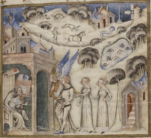 Amor führt seine Kinder Süßer Gedanke, Vergnügen und Hoffnung zu Guillaume de Machaut, von Meister der Bibel von Jean de Sy 1372-77 von Georgia Levan Ramishvili from Tbilisi