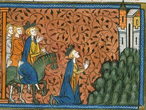 Ludwig IX. auf Pilgerreise nach Nazareth, aus Chroniques de France ou de St Denis, 14. Jahrhundert
