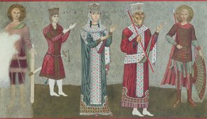 Kopie eines Freskos, das Königin Thamar (1184-1213) und ihren Vater König Grigori III. (1156-1184) darstellt