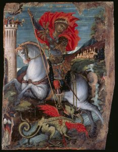 Ikone des Heiligen Georg zu Pferd, der den Drachen tötet von Georgios Klontzas