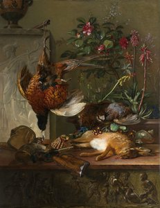 Stillleben mit Wild und einer griechischen Stele: Allegorie des Herbstes