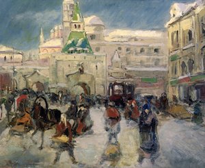 Der Iljinskaja-Platz, Moskau, ca. 1910 von Georgiy Alexandrovich Lapshin