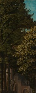 Ansicht in einem Wald, äußere linke Flügel eines Triptychons