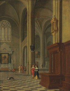 Inneres einer Kirche: Ein gotisches Kircheninneres mit eleganten Figuren