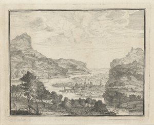 Flusslandschaft mit Blick auf eine Stadt von Gerard Melder