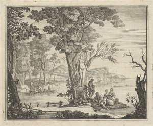 Flusslandschaft mit Anglern bei einer Venusstatue von Gerard Melder