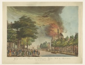 Brand in der Neuen Lutherischen Kirche am Singel in Amsterdam, 18. September 1822 von Gerard Overman