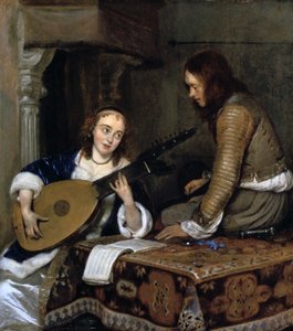 Eine Frau spielt die Theorbo-Laute und ein Kavalier, ca. 1658
