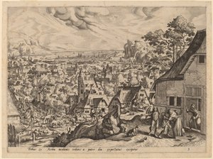 Tobias kehrt mit seiner Braut nach Hause zurück von Gerard de Jode after Hans Bol