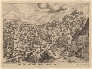 Tobit, vom Spatz geblendet, während er schläft von Gerard de Jode after Hans Bol