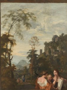 Italienische Landschaft mit drei Frauen, die Musik machen